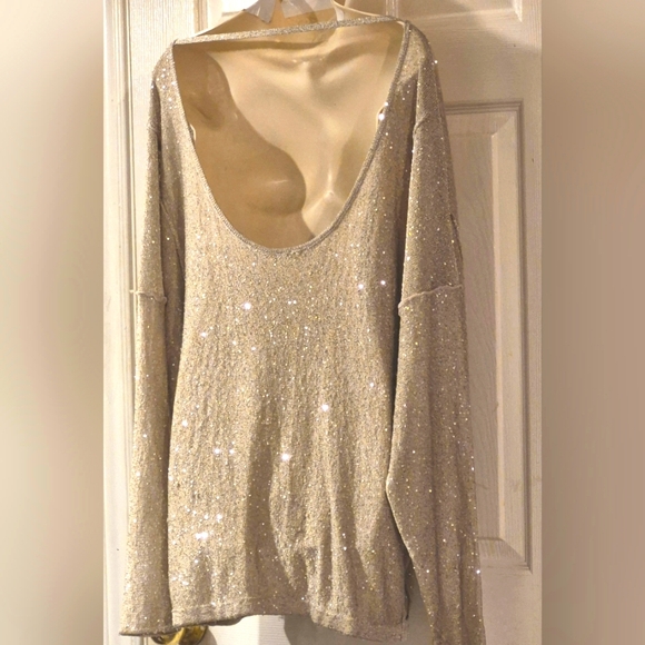 Free People Open Back Sequin Sweater ‘All that Glitters’ Small - Picture 6 of 9